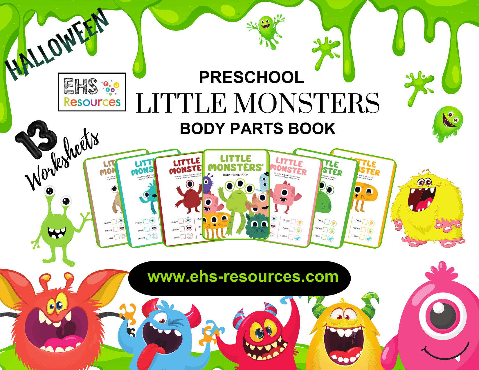 Counting Little Monsters' Body Parts Preschool Halloween Activity - Thumbnail