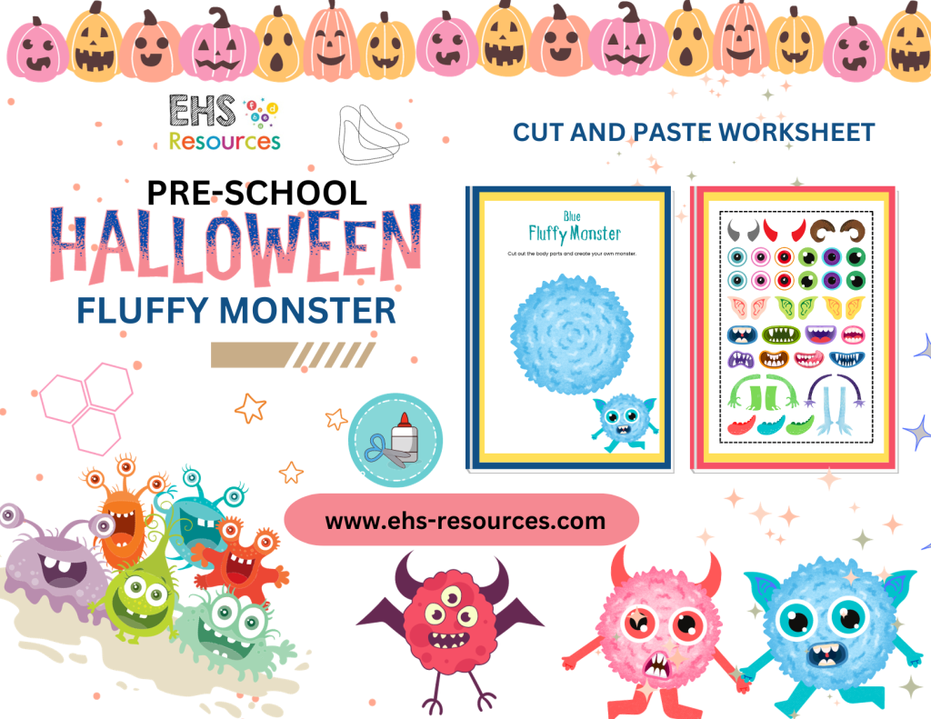 Halloween Fun for Preschoolers Fluffy Monster Activity - EHS Resources- blue monster