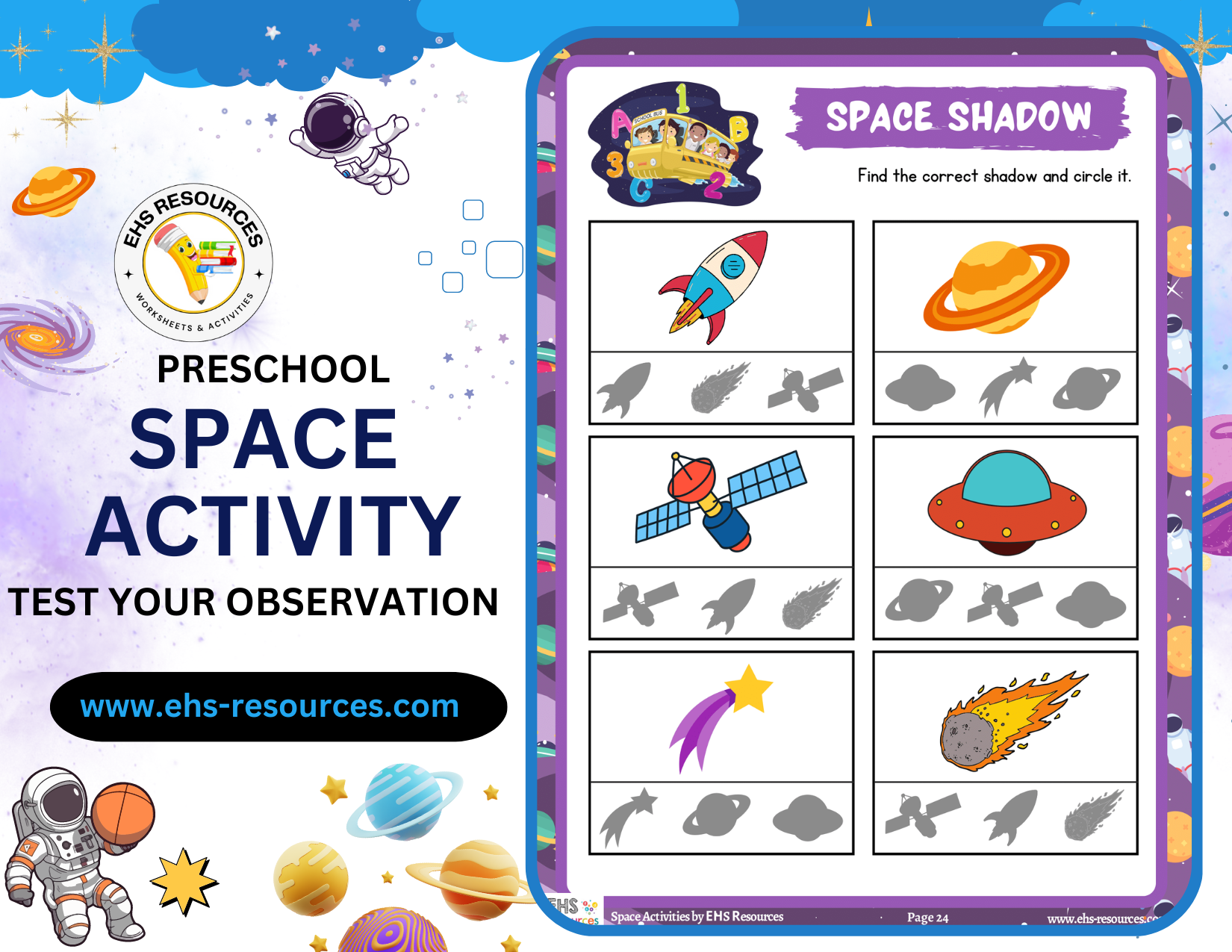 Space Activity Book for Preschool- Worksheet 3