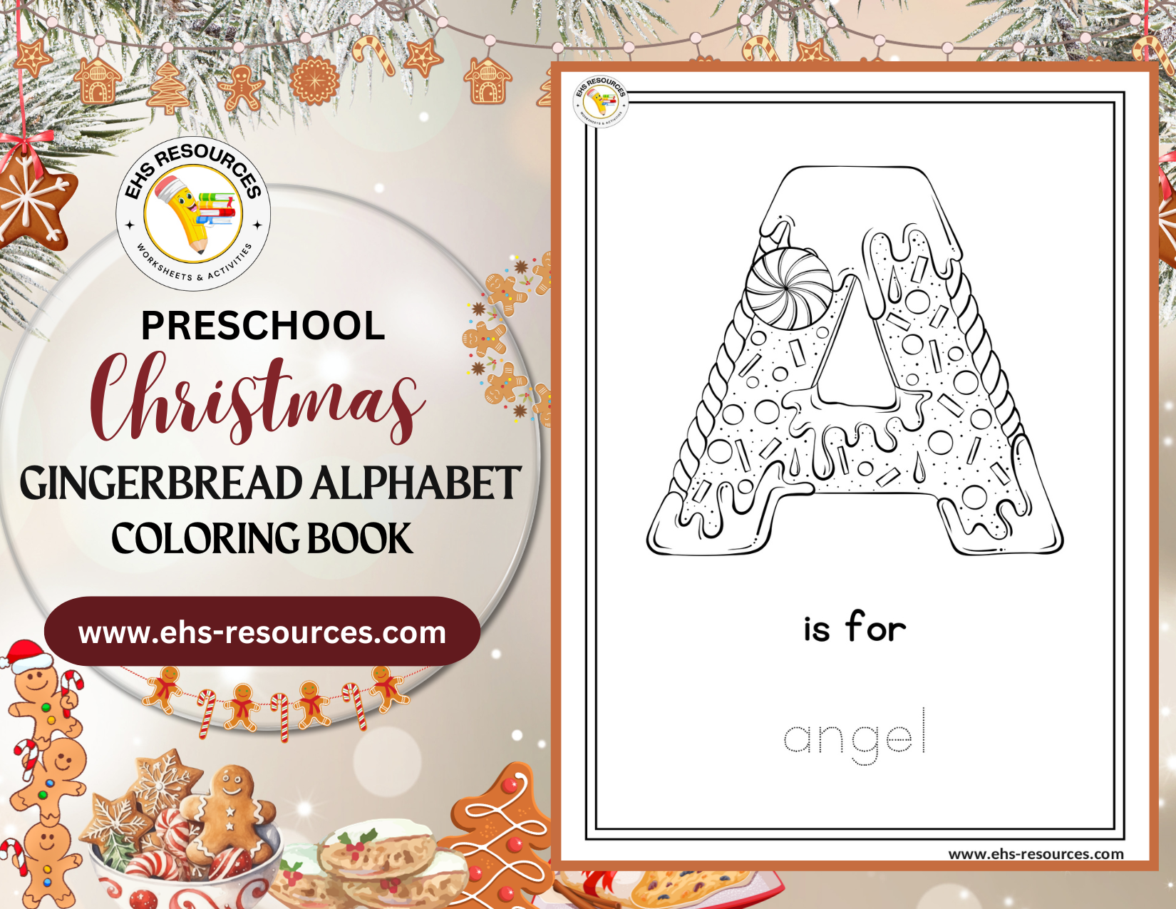 Christmas Gingerbread Alphabet Coloring Book - Worksheet 1