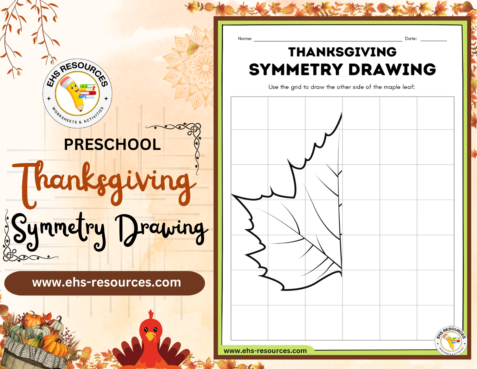 Thanksgiving Symmetry Drawings Worksheet 1