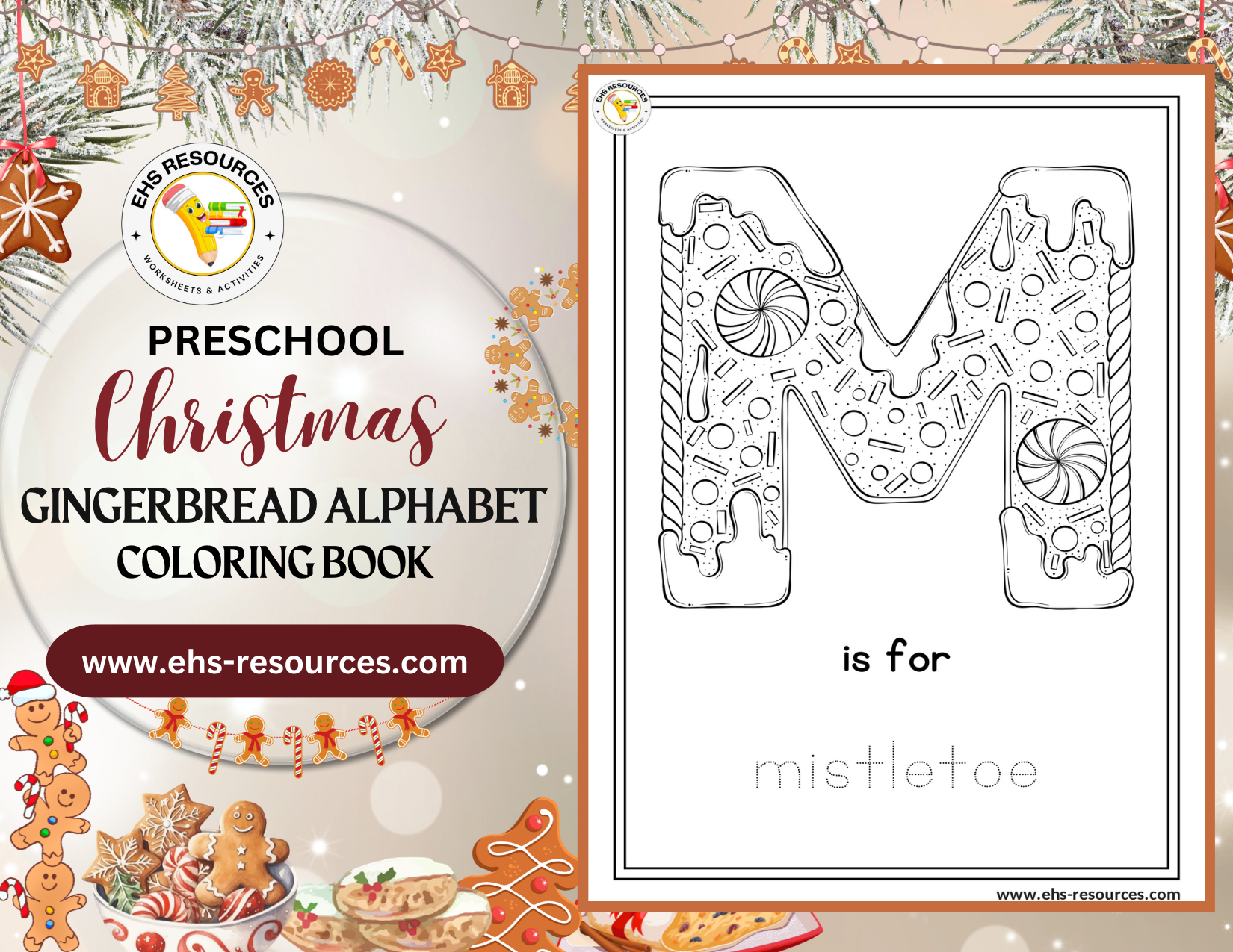 Christmas Gingerbread Alphabet Coloring Book - Worksheet 2